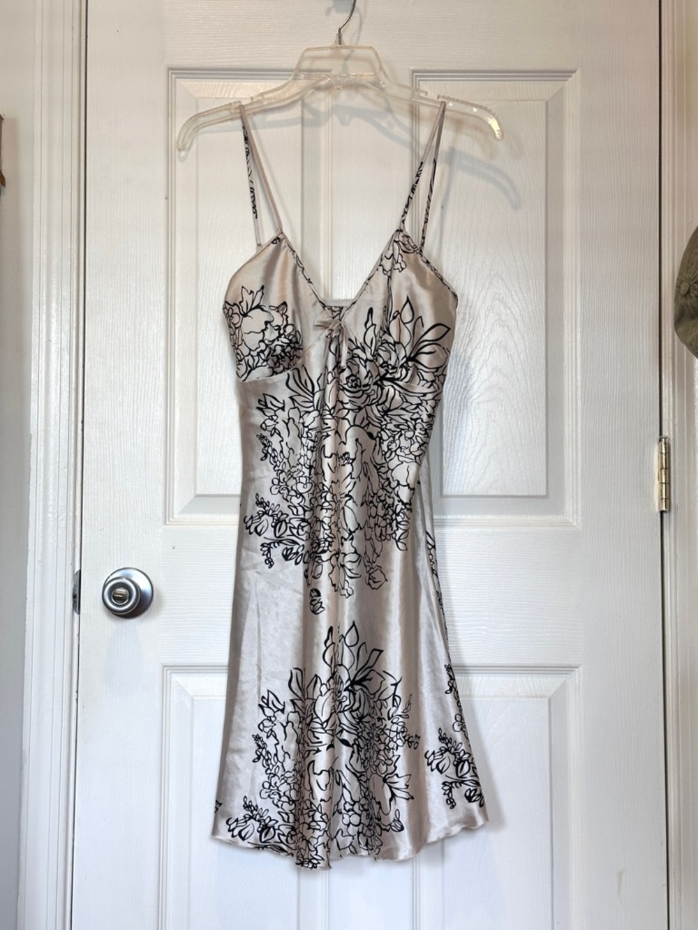 Vintage Silky White & Black Floral Slip Dress